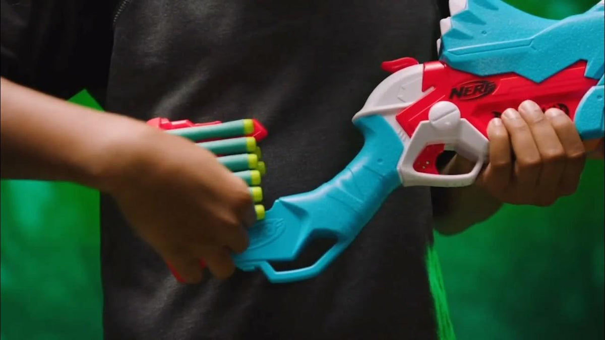 PISTOLA NERF DINOSQUAD TRICERA -BLAST – Jugueteria Leo
